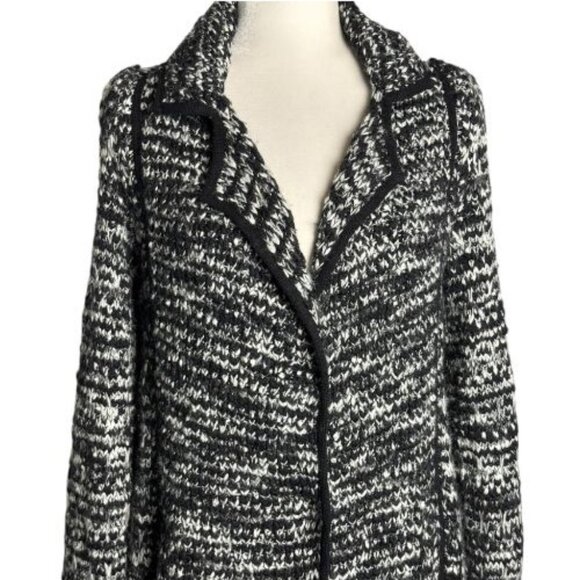 FREE PEOPLE "Last Dance" Duster / Cardigan Coat Black White Textured Knit SZ S - Picture 4 of 8